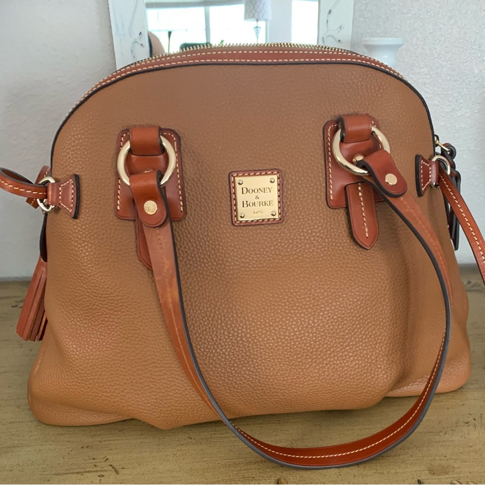 Dooney & Bourke British Tan Satchel with Gold Hardware